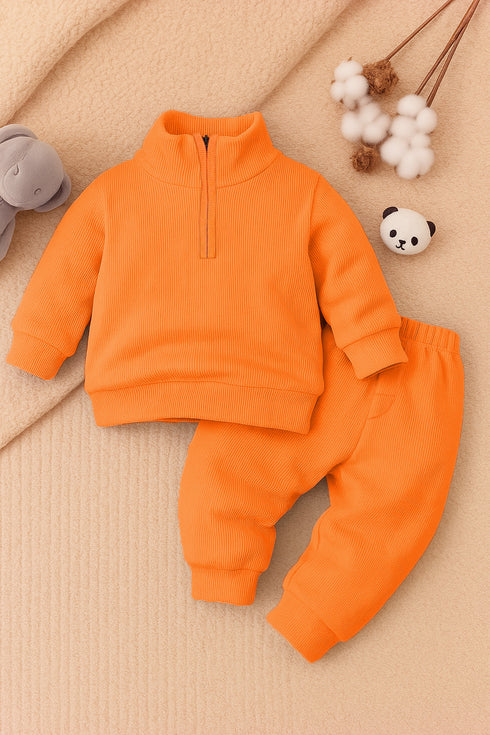 Ribbed High Neck Set (Orange)